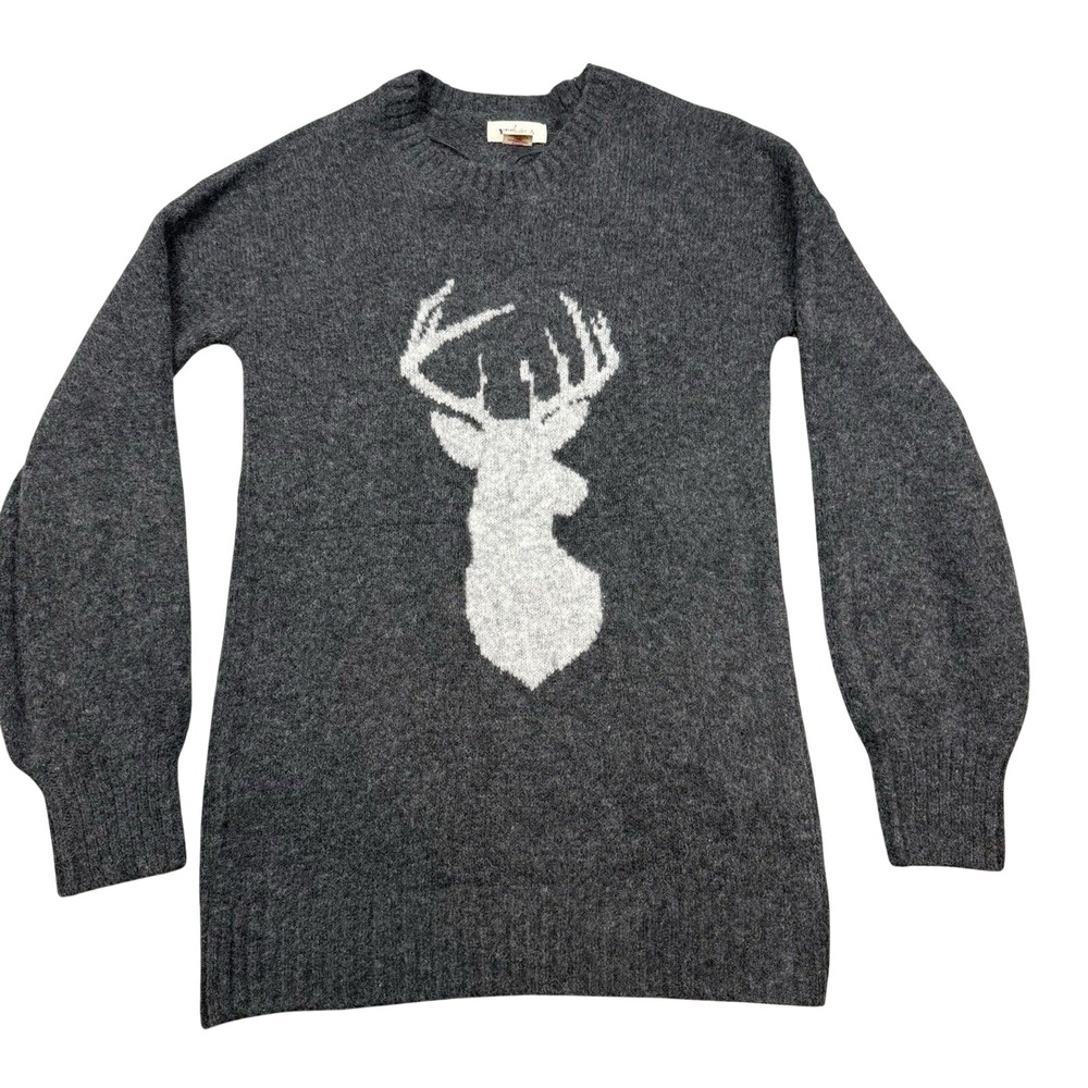 Yes Lola Alpaca Wool Blend Deer Sweater Women's Small Gray White Holiday Winter